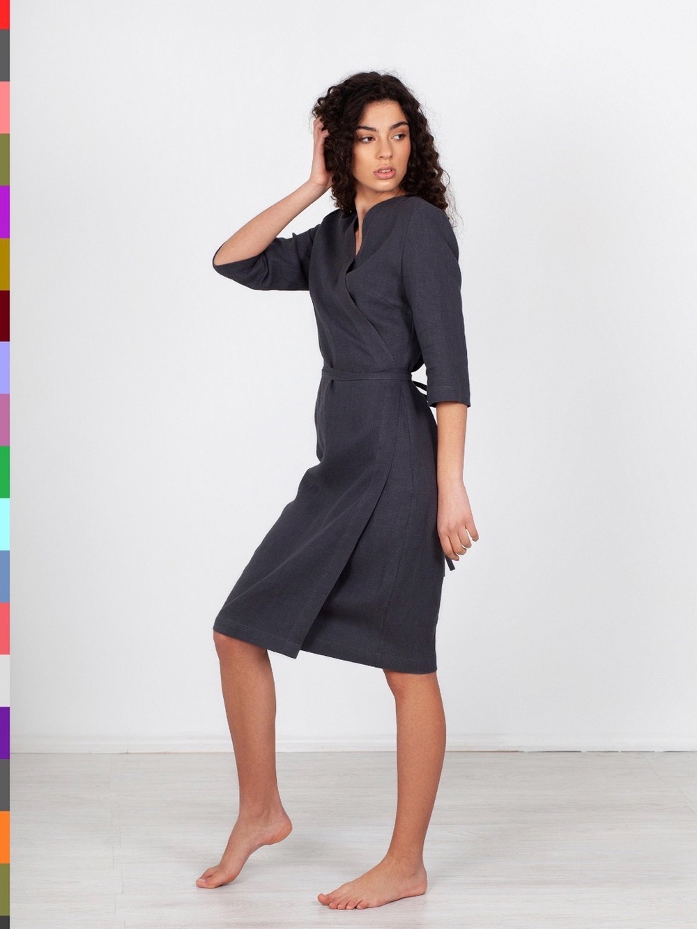 Olive Green Linen Wrap Dress
